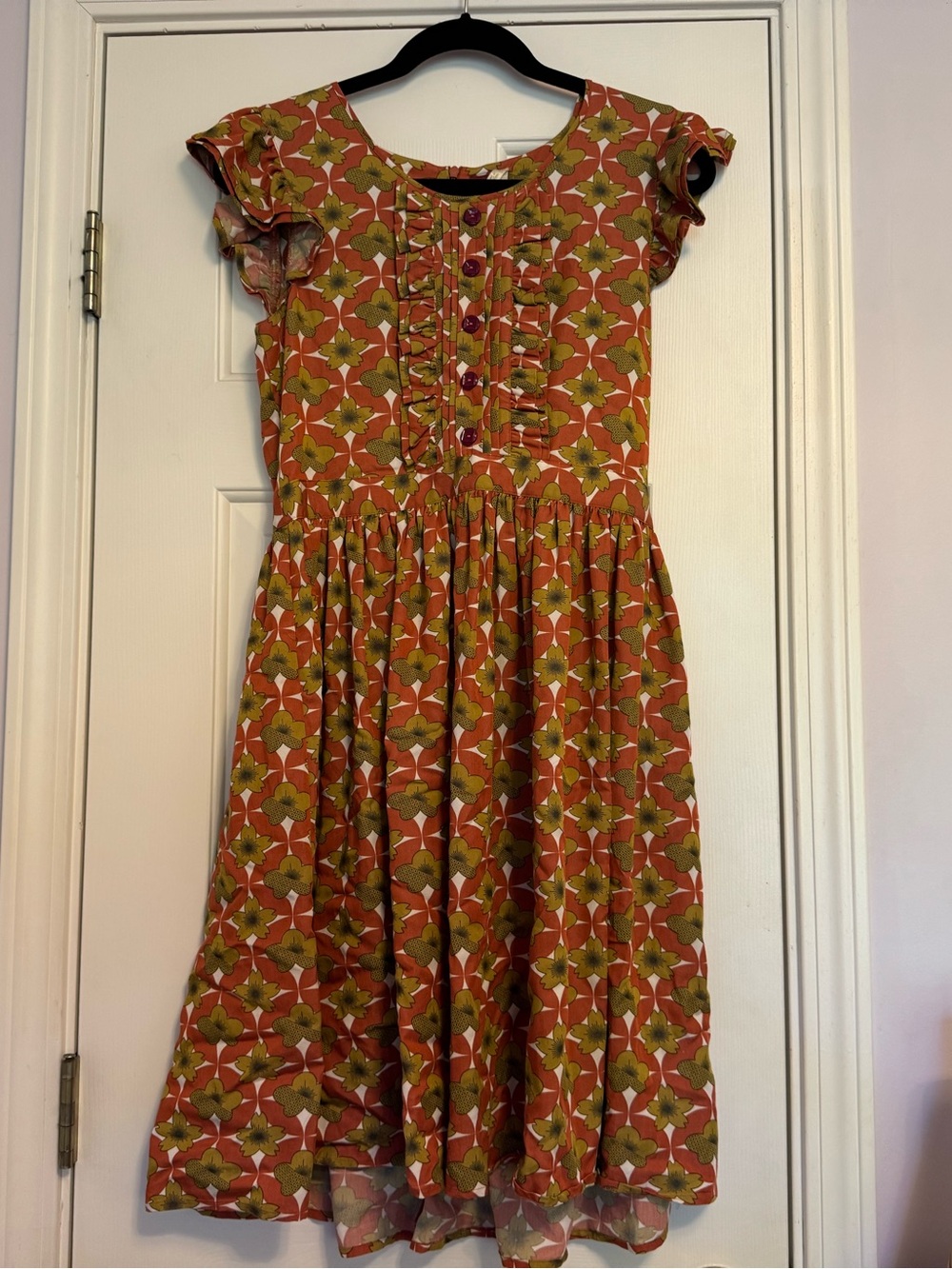 Matilda Jane Coral & Olive Floral Ruffle-Front Midi Dress - Picture 1 of 5
